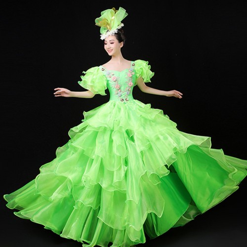 Pink Green Flamenco dresses for women Opening dance  paso double spanish dance dresses women ballroom Dance dresses